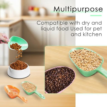 Melamine Pet Food Measuring Scoop, 1 Cup 1/2 Cup 1/4 Cup with Clear Measurement Lines for Dog, Cat, Bird, and Rabbit, Durable, Ergonomic Handle, Dishwasher safe-Green - color: Green