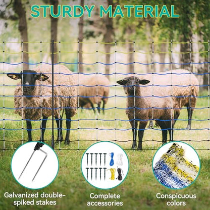 PPOLB Highly Visible Blue Electric Fence Netting, 49.6" H x 164' L, Portable Livestock Nets Mesh for Goats, Sheep, Hogs, Dog, Electric Fencing for Backyards, Homesteaders, Farms Ranches, and Gardens - size: 49.6" H x 164' L