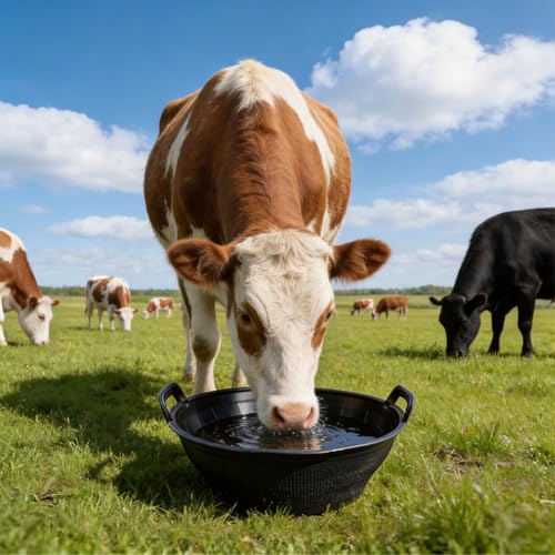 4Pcs Large Rubber Feeder Pan, 3 Gallon Horse Feed Bucket Water Bowl, Heavy Duty Horses Feed Bucket Dog Bowl Horse Feeder Pan for Cats Dogs Goats Chicken Dust Bath Container Farm Animal Feeding
