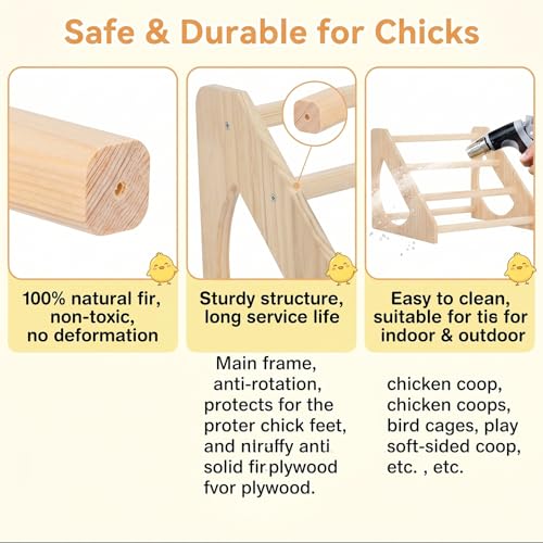 Anti-Rotation Chick Perch, Fir Wood Chicken Roosting Bar for Brooder, Heavy Duty Training Stand for Baby Chicks & Poultry, Easy to Assemble Coop Accessories