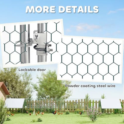 PawHut 39' x 10' x 6.4' Large Chicken Coop Metal Chicken Run for Chickens with 420D Waterproof and Anti-UV Cover, Spire Shaped Walk in Fence Cage Hen House for Outdoor and Yard Farm Use, 1" Dia - size: 472.4"L x 118.1"W x 76.8"H