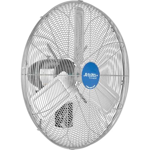 Global Industrial Deluxe Wall Mount Fan, 30" Diameter, Fixed and Oscillating Head, 3 Speed, 10,000 CFM at 1100 RPM, 1/2 HP, Tilting Head, For Indoor Use Only