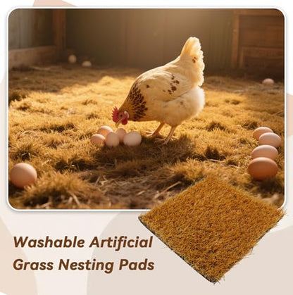 6 Pcs Washable Chicken Nesting Pads,Chickens Nesting Box Pads Chickens Nesting Pads Artificial Grass Rug Reusable Hens Nest Boxes Pad Chicken Coop Bedding for Laying Eggs (12 x 12 x 0.78 Inches) - color: 【Yellow】