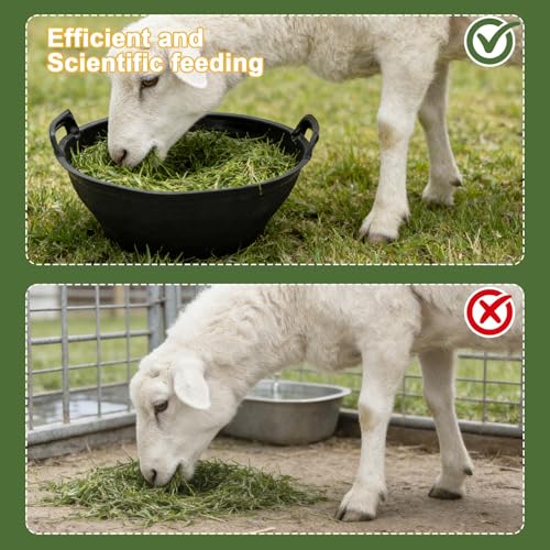 4pack Rubber Feed Pan for Horses, Goats, Pigs – 12 Quart/3 Gallon Heavy Duty Livestock Feeder, Chicken Dust Bath Tub Included – Farm Animal Feeding Bowl