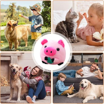 Active Moving Pet Plush Toy, Interactive Dog Toys Pet Bouncing Balls, USB Rechargeable Interactive Washable Cartoon Pig Plush Sound Electronic Dog Toy, Small Cute Squeaky Pig Dog Toy (Pink) - color: Pink