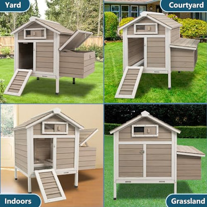 Ketive Chicken Coop Chicken House Outdoor with Removable Trays, Wooden Rabbit Hutch Poultry Cage with Nesting Box, Indoor Hen House Chicken Cage with Ramp for Garden Backyard (36.2"L x 26"W x 38.3"H) - size: 36.2"L x 26"W x 38.3"H