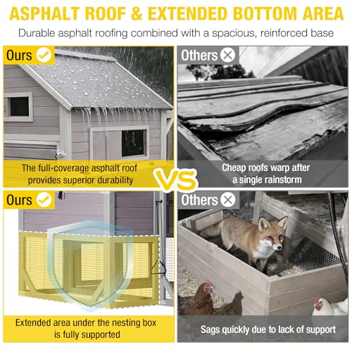 Aivituvin Extra Large Chicken Coop for 6-10 Chickens, Reinforced Outdoor Wooden Hen House with Run, 6 Nesting Boxes, Easy Clean Pull-Out Tray, Waterproof Asphalt Roof - Grey, 118" L x 26" W x 50" H - size: 118.0"L x 26.0"W x 49.5"H