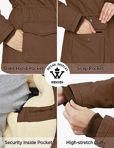 WenVen Women's Winter Warm Sherpa Lined Jacket Heavy Parka Coat with Hood - color: Brown, size: Small