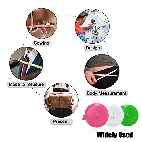 DiCUNO 60-Inch 1.5 Meter Soft and Retractable Tape Body Tailor Sewing Craft Cloth Dieting Measuring Tape (3 Colors, White Green Pink Package with Soft tape) - color: 3 Colors (White/Green/Pink)