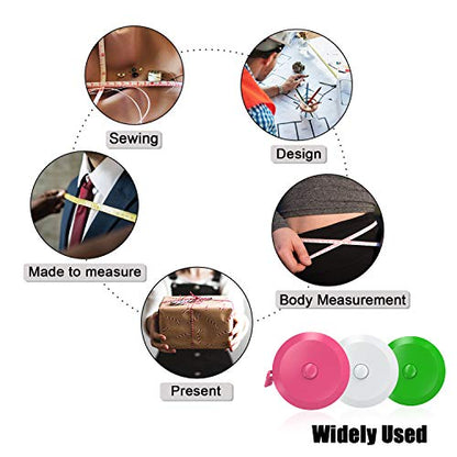 DiCUNO 60-Inch 1.5 Meter Soft and Retractable Tape Body Tailor Sewing Craft Cloth Dieting Measuring Tape (3 Colors, White Green Pink Package with Soft tape) - color: 3 Colors (White/Green/Pink)