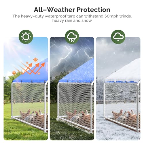Sino Luban Large Metal Chicken Coop Run for 10 Chickens/Ducks, Chicken Runs for Yard with Waterproof Cover, Chicken Enclosure Chicken Pen Outdoor, Walk-in Poultry Cage (Upgrade wall Support Brace) - size: 6.6x6.6 FT