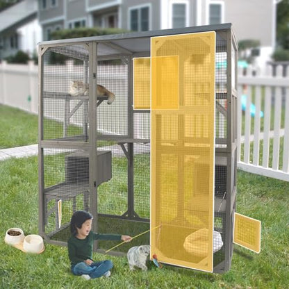 Ketive Catio Outdoor Cat Enclosure Large Window Cat House Walk in Kitty Cage with Multi-Level Platforms, Waterproof Roof for Mulitiple Cats (59" L x 29.5" W x 67.7" H) - size: 59.0"L x 29.5"W x 67.7"H