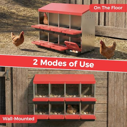 Garvee 8-Hole Chicken Nesting Box with Removable Lid, Metal Chicken Coop with Roll Away Design/Easy Egg Collection/Ventilation Holes, for Chicken Coops, Duck Coops and Hens (RED) - color: RED, size: 8-Hole