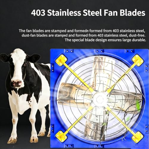 Heavy-Duty 45-Inch Barn Fan for Livestock, Waterproof Hanging Box Ventilator for Garage Patio, Large Industrial Wall-Mounted Cooling Blower with Stainless Steel Blades, Blue