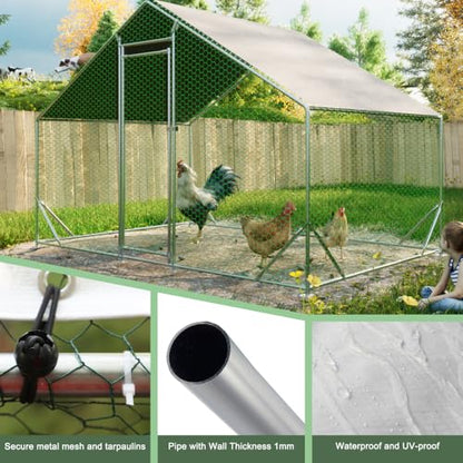 Sturdy Walk-in Chicken Run with Galvanized Steel Frame and PVC-Coated Hexagonal Wire Mesh for Outdoor Poultry Enclosure (3x2m) - color: 3x2m