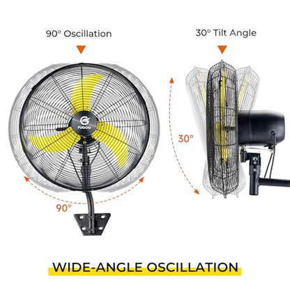 FUGOO 24" Quiet Outdoor Oscillating Wall Mount Fan With Remote Control,All Sealed BLDC Motor,4-Speed Waterproof Outdoor Fan, Heavy Duty Industrial Wall Fans for House,Patios,Garage,Warehouse 5000CFM - size: 24-inch+R