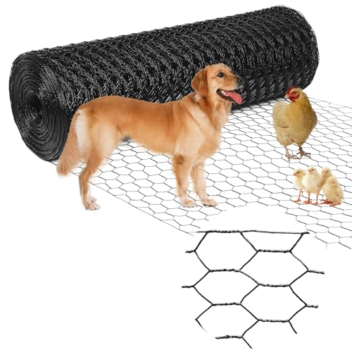 Premium Black Chicken Wire Fencing 60inx150ft, PVC Coated Chicken Wire, Poultry Netting, Galvanized Chicken Wire Barrier for Floral Arrangements/Craft Projects/Pet/Rabbit - color: Black, size: 60inx150ft
