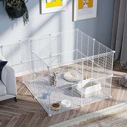 C&AHOME Pet Playpen, Small Animals Supplies, 16 Panels Exercise Playpens Cage, C Grids Portable Yard Fence Indoor, Ideal for Guinea Pigs, Pet Products, DIY Metal Yard Fence, 12" × 15" White UPPM3416W - color: White, style: 16 Panels