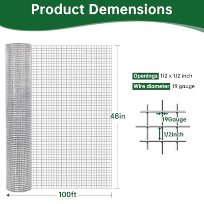 AMAGABELI GARDEN & HOME Hardware Cloth 1/2 Inch 48 x 100 ft 19 Gauge Chicken Wire Fence Weld Wire Fence Mesh Roll Garden Fencing Border Plant Support Poultry Netting Snake Fence Gopher Wire - size: 1/2" 48"x100' Vinyl Coated