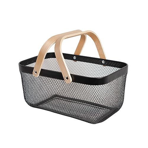 Metal Mesh Steel Harvest Basket, Rectangle Wire Garden Basket with Handle – Multi-Functional Storage Organizer for Gathering Vegetables, Fruits, Kitchen, Garden, Picnic & Cabinet (Ebony) - color: Ebony-Rectangle