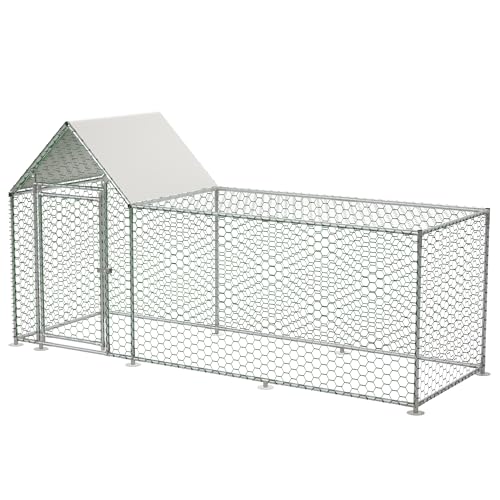 Large Walk-in Chicken Coop, Heavy Duty Metal Chicken Run for Backyard, Outdoor Poultry Habitat with Waterproof UV Cover for Duck Rabbit, Predator-Proof Lockable Door (10' L x 3.5' W x 5' H)