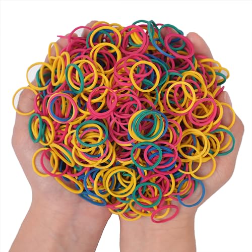 Foshine Rubber Bands Small Mini Elastic Band Yellow Blue Green Red 1300pcs Rubber Band 1.2inch Office Supplies Home Inside Diameter 0.63in (Multicolour)