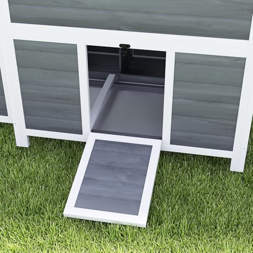 PawHut Wooden Chicken Coop, 39" Chicken House with Nesting Box, Pull-Out Tray, Waterproof Roof, Hen House Outdoor Poultry Cage for 2-4 Chickens, Rabbits, Small Animals, for Backyard, Light Gray