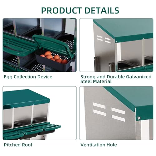 Chicken Nesting Boxes for Chickens,6 Hole Metal Roll Away Nest Box for Chicken Coop,Chickens Laying Egg, Lid Cover to Protect Eggs,Easy Egg Collection,Hen Roosting Boxes