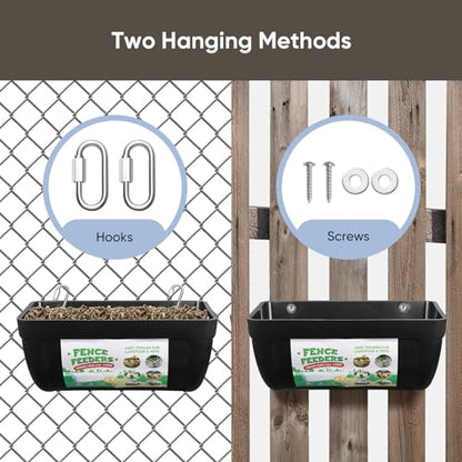 4 Pack Goat Feeders Hanging, Chicken Feeder, Rabbit Feeders, with Clips Hanging Fence Feeders, 4.5 Quart Feed Buckets for Horses, Duck Feeder, Chicken Water Feeder, Poultry Feeding Trough - color: black