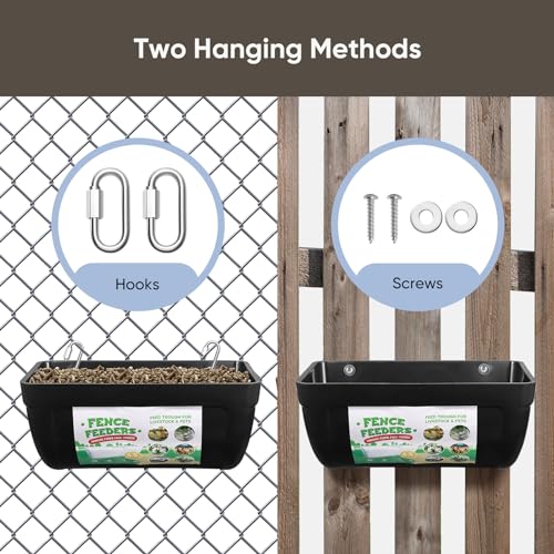 4 Pack Goat Feeders Hanging, Chicken Feeder, Rabbit Feeders, with Clips Hanging Fence Feeders, 4.5 Quart Feed Buckets for Horses, Duck Feeder, Chicken Water Feeder, Poultry Feeding Trough - color: black