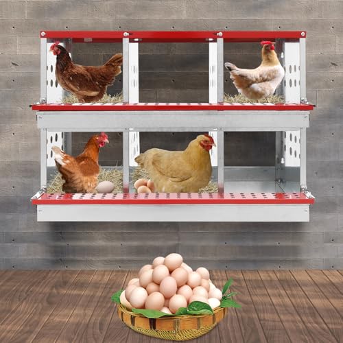Chicken Nesting Boxes, 6 Hole Nesting Box for Chickens with Rollout Egg Collection, Galvanized Sheet Chicken Coop Laying Box for Hens