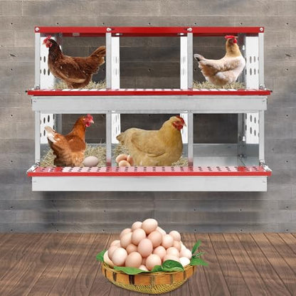 Chicken Nesting Boxes, 6 Hole Nesting Box for Chickens with Rollout Egg Collection, Galvanized Sheet Chicken Coop Laying Box for Hens