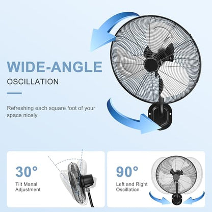 MEPTY 18" Wall Mount Fan, Heavy Duty Industrial Wall Fan, High Velocity Oscillating Fans with 3 Speeds for Patio, Shop, Greenhouse, Garage, Commercial, Household use - size: 18inch