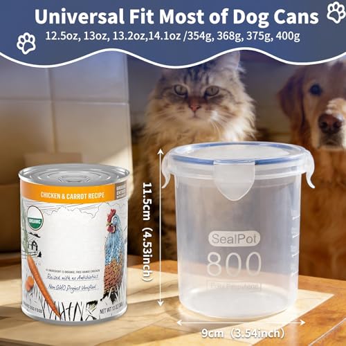 SLSON Dog Canned Food Storage Container for 13oz,13.2oz,12.5oz,12.8oz Dog Cans, Transparent Plastic Pet Food Sealer with Airtight Snap-Lock Can Cover Lids to Keep Pet Food Fresh No Fridge Odor