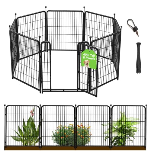 Getlay Garden Fencing 40 inch High, 8 Panels Total 17.7 Ft(L), Gate 17.7 Inches Wide with Low Sills, Dog Fence Outdoor for Yard. Rabbit Fence for Garden, Large Dog Pen, Border Fencing for Flower Beds - size: 40''(H)-8panels-17.7ft(L)