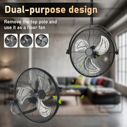 AHAWILL 22.8" Gazebo Patio Outdoor Fan - 360 Rotatable Fixed Angle, Plug-in, 6 Speeds, Timer & Reversible, 2-in-1 Hanging/Standing for Tool Room,Garage. - size: 23inch-no light