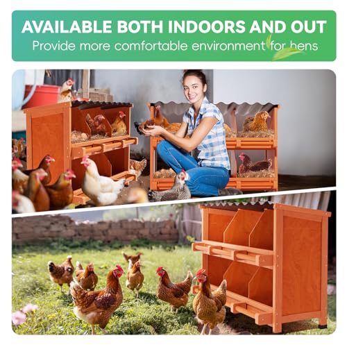 6-Compartment Chicken Nesting Boxes, Spacious for Large Breeds, Premium Pine Wood & Weather-Resistant PVC Sloped Roof, Safe No Sharp Edges for Laying Hens - size: 40.4"L x 12.2"W x 29.8"H