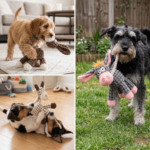 Pet Squeaky Chew Toy Interactive Durable Plush Dog Toy for Small Medium Large Breeds, Teeth Cleaning & Boredom Relief(Gray & Pink Donkey)