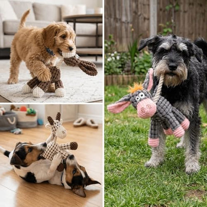 Pet Squeaky Chew Toy Interactive Durable Plush Dog Toy for Small Medium Large Breeds, Teeth Cleaning & Boredom Relief(Gray & Pink Donkey)
