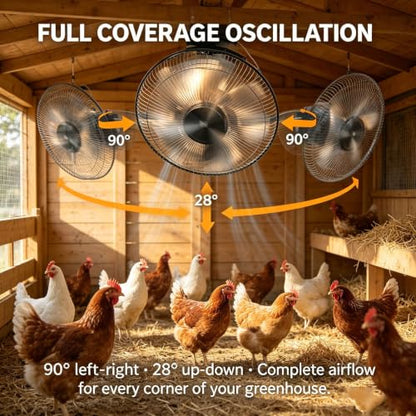 16" Solar exhaust chicken coop fan,wall mounted fan with remote,for outdoor gazebo patios Barn Garage,AC/Solar Dual Power, 90° Oscillating Cooling System