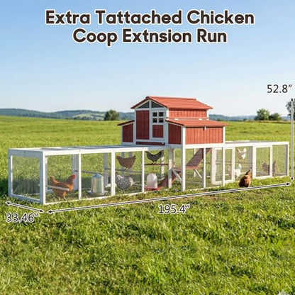 Extra Large Wooden Chicken Coop with Dual Runs for 6–10 Chickens, 2-Tier Elevated Hen House with Nesting Boxes, Expandable Connected Runs, Reinforced Frame, Slide-Out Tray, Red - color: Red