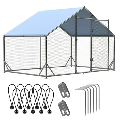 Outdoor Metal Chicken Coop Large Walk-in Poultry Cage Spire-Shaped Chicken Run with Waterproof and Anti-Ultraviolet Cover for Outside,Backyard and Farm,6.5' L x 9.8' W x 6.4' H - size: 117.6"L x 78.0"W x 76.8"H