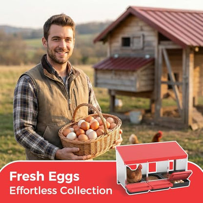 Heavy Duty Galvanized Steel Chicken Nesting Box – 3 Holes, Roll Away Egg Laying, Protective Lid, Wall Mounted, Easy Clean, Vented Pegboard Side, Red (Pegboard Side) - color: Red, size: 3 Room&Mat Board