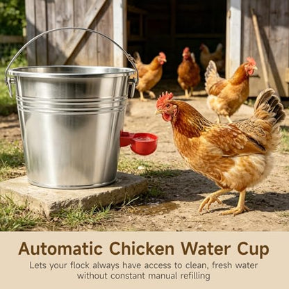 50 Pcs Chicken Water Cups, Automatic Poultry Waterer Kit with Drill Bit & Teen Fittings, No Leak Chicken Watering System for Bucket, Poultry Drinkers for Ducks, Turkeys