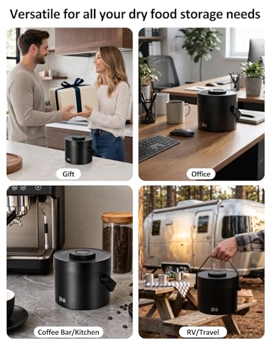 ROTTOGOON Auto Vacuum Coffee Canister, Rechargeable Airtight Coffee Container with 304 Stainless Steel Inner, Scoop, Handle,Sealed Coffee Bean Storage Container for Ground Coffee, Tea, Food, 24OZ/ 2L - size: 2L/24OZ