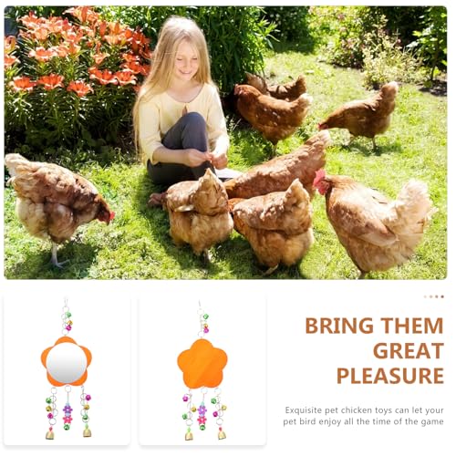 Hanging Chicken Mirror with Bells for Pet Cage Sturdy Beak Grinding Swing Plaything for Birds and Chickens Interactive Farm and Garden Accessory