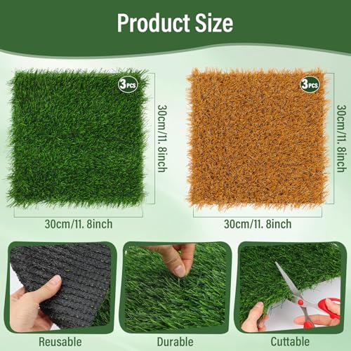 Jollidecor 6 PCS Nesting Pads for Chicken Coop-12''x12'', Washable Artificial Grass Box Liners for Laying Eggs, Green and Light Brown Chicken Bedding for Nesting Box, Pets, Garden Indoor Outdoor