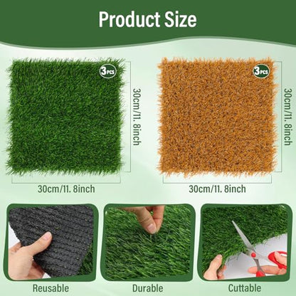 Jollidecor 6 PCS Nesting Pads for Chicken Coop-12''x12'', Washable Artificial Grass Box Liners for Laying Eggs, Green and Light Brown Chicken Bedding for Nesting Box, Pets, Garden Indoor Outdoor