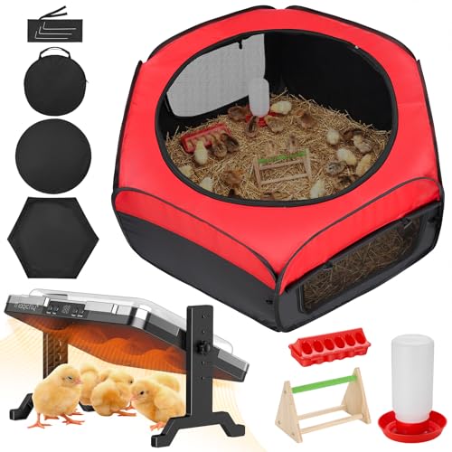 Magicfly Brooder Box for Chick with Heating Plate, 5-in-1 Chicks Starter Kit Includes Brooder Plate, Feeder, Waterer, Perch, Holds up to 15 Chicks, Ducks & Quail