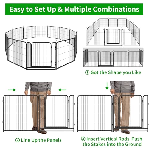 Kfvigoho Dog Playpen Outdoor Extra Wide 12 Piece Panels Heavy Duty Dog Fence 32" Height Anti-Rust with Doors Portable for RV Camping Yard, Total 32FT, 79 Sq.ft, Snowy Black - style: 32"W x 32"H